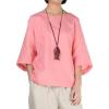 imageMinibee Womens Linen Blouse Round Neck 34 Sleeve Shirt Tops with Chinese Frog ButtonPink