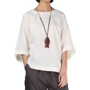 imageMinibee Womens Linen Blouse Round Neck 34 Sleeve Shirt Tops with Chinese Frog ButtonBeige
