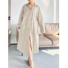 imageMinibee Womens Plaid Shirts Dress Button Down Long Sleeve Cotton Casual Blouses Dresses with PocketsKhaki