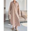 imageMinibee Womens Plaid Shirts Dress Button Down Long Sleeve Cotton Casual Blouses Dresses with PocketsLight Brown