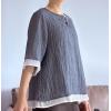 imageMinibee Womens Cotton Linen Shirts Summer 34 Length Sleeve Tops Chinese Frog Casual BlouseGray Blue