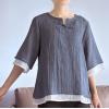 imageMinibee Womens Cotton Linen Shirts Summer 34 Length Sleeve Tops Chinese Frog Casual BlouseGray Blue