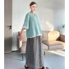 imageMinibee Womens Cotton Linen Shirts Summer 34 Length Sleeve Tops Chinese Frog Casual BlouseGreen