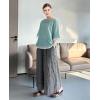 imageMinibee Womens Cotton Linen Shirts Summer 34 Length Sleeve Tops Chinese Frog Casual BlouseGreen