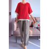 imageMinibee Womens Cotton Linen Shirts Summer 34 Length Sleeve Tops Chinese Frog Casual BlouseRed