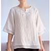 imageMinibee Womens Cotton Linen Shirts Summer 34 Length Sleeve Tops Chinese Frog Casual BlouseWhite