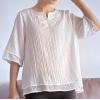 imageMinibee Womens Cotton Linen Shirts Summer 34 Length Sleeve Tops Chinese Frog Casual BlouseWhite