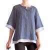 imageMinibee Womens Cotton Linen Shirts Summer 34 Length Sleeve Tops Chinese Frog Casual BlouseGray Blue