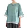 imageMinibee Womens Cotton Linen Shirts Summer 34 Length Sleeve Tops Chinese Frog Casual BlouseGreen