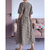 imageMinibee Womens Cotton Linen Dress Summer Short Sleeve Casual Plaid Flowy ALine Midi Dresses with PocketsBlack