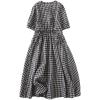 imageMinibee Womens Cotton Linen Dress Summer Short Sleeve Casual Plaid Flowy ALine Midi Dresses with PocketsBlack