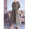 imageMinibee Womens Cotton Linen Dress Summer Short Sleeve Casual Plaid Flowy ALine Midi Dresses with PocketsBlack