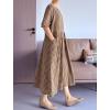 imageMinibee Womens Cotton Linen Dress Summer Short Sleeve Casual Plaid Flowy ALine Midi Dresses with PocketsBrown