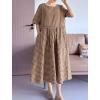 imageMinibee Womens Cotton Linen Dress Summer Short Sleeve Casual Plaid Flowy ALine Midi Dresses with PocketsBrown
