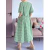 imageMinibee Womens Cotton Linen Dress Summer Short Sleeve Casual Plaid Flowy ALine Midi Dresses with PocketsGreen