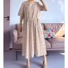 imageMinibee Womens Cotton Linen Dress Summer Short Sleeve Casual Plaid Flowy ALine Midi Dresses with PocketsKhaki