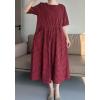 imageMinibee Womens Cotton Linen Dress Summer Short Sleeve Casual Plaid Flowy ALine Midi Dresses with PocketsRed