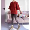 imageMinibee Womens 34 Length Sleeve Tops Cotton Linen Shirts Casual Blouse Summer Tops for WomenWine Red