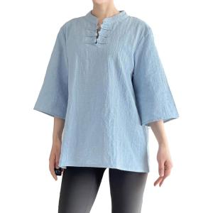 imageMinibee Womens 34 Length Sleeve Tops Cotton Linen Shirts Casual Blouse Summer Tops for WomenLight Blue
