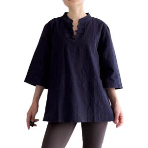 imageMinibee Womens 34 Length Sleeve Tops Cotton Linen Shirts Casual Blouse Summer Tops for WomenNavy
