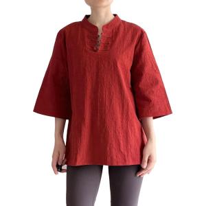 imageMinibee Womens 34 Length Sleeve Tops Cotton Linen Shirts Casual Blouse Summer Tops for WomenWine Red