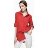 imageMinibee Womens Linen Blouse High Low Shirt RollUp Sleeve TopsRed
