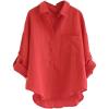 imageMinibee Womens Linen Blouse High Low Shirt RollUp Sleeve TopsRed