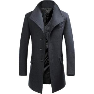 imageFTCayanz Mens Wool Trench Coat Winter Slim Fit Business Top Coat Single Breasted OvercoatStyle 1 Grey