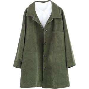 imageMinibee Womens Corduroy Shacket Jacket Button Down Shirts Fall Long Sleeve Coat with PocketsArmy Green