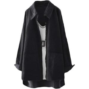 imageMinibee Womens Corduroy Shirt Jacket Shacket Button Down Long Sleeve Oversized Blouse Coats with PocketsBlack
