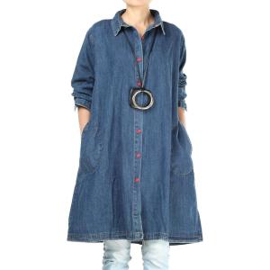 imageMinibee Womens Oversized Button Down Shirts Long Sleeve Cotton Linen Light Blouse Jacket With PocketsDenim Blue