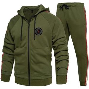 imagePASOK Mens Casual Tracksuit Set Long Sleeve FullZip Running Jogging Athletic Sweat SuitsArmy Green