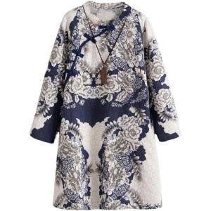 imageMinibee Womens Linen Dress Long Sleeve Retro Tunic Dresses Ethnic Floral Print Clothing
