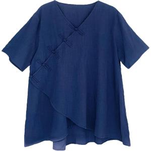 imageMinibee Womens Linen Retro Chinese Frog Button Tops BlouseNavy