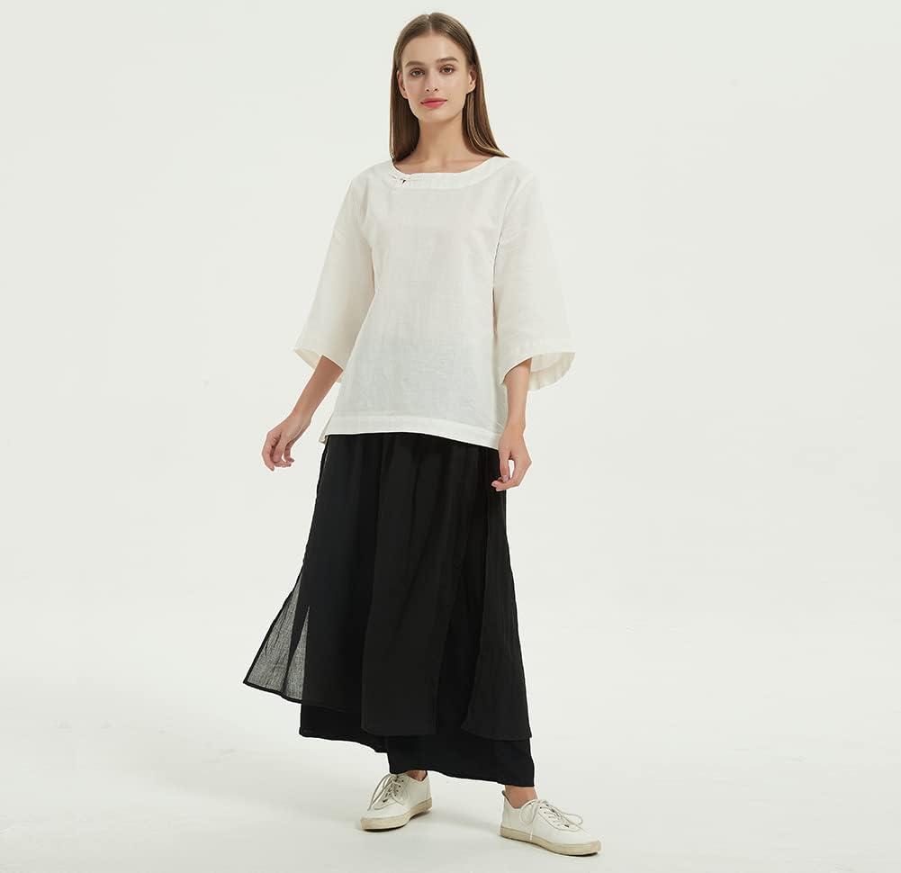 imageMinibee Womens Wide Leg Pants Loose Layer Capris Palazzo Elastic Waist TrousersBlack
