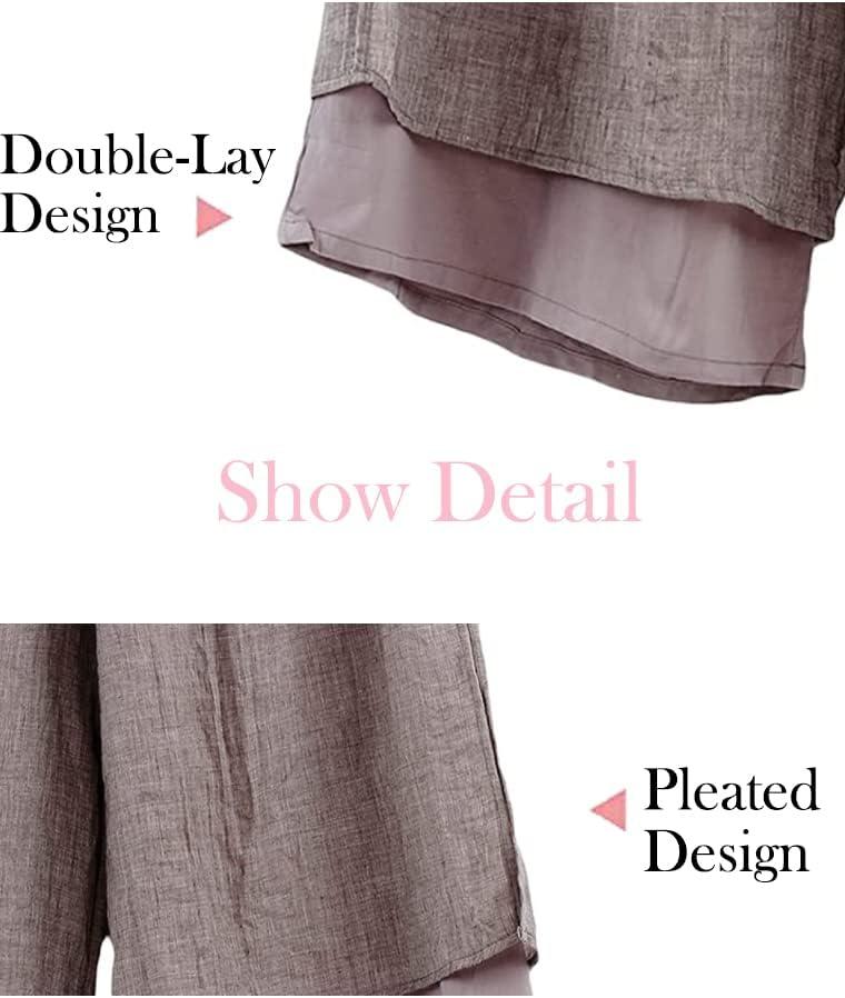 imageMinibee Womens Wide Leg Pants Loose Layer Capris Palazzo Elastic Waist TrousersBrown