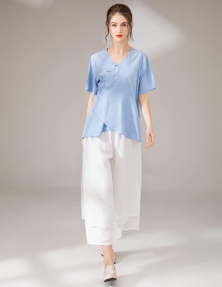 imageMinibee Womens Wide Leg Pants Loose Layer Capris Palazzo Elastic Waist TrousersWhite