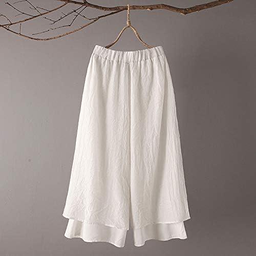 imageMinibee Womens Wide Leg Pants Loose Layer Capris Palazzo Elastic Waist TrousersWhite