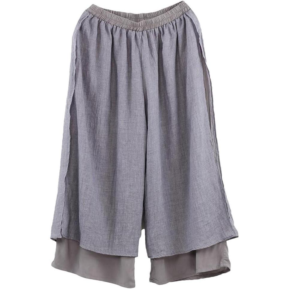 imageMinibee Womens Wide Leg Pants Loose Layer Capris Palazzo Elastic Waist TrousersGrey