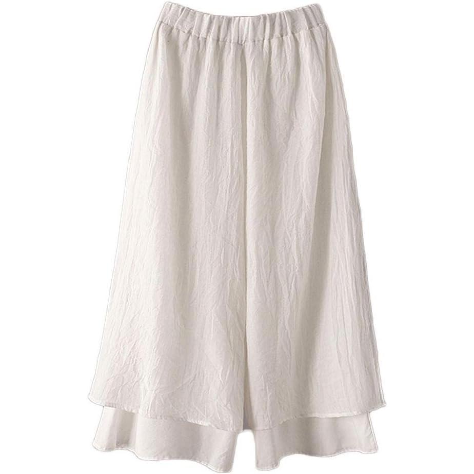 imageMinibee Womens Wide Leg Pants Loose Layer Capris Palazzo Elastic Waist TrousersWhite