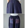 imageMinibee Womens Baggy Linen Wide Leg Trousers Casual Patchwork Elastic Waist Harem PantsNavy Blue