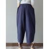 imageMinibee Womens Baggy Linen Wide Leg Trousers Casual Patchwork Elastic Waist Harem PantsNavy Blue