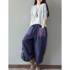 imageMinibee Womens Baggy Linen Wide Leg Trousers Casual Patchwork Elastic Waist Harem PantsNavy Blue