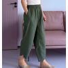 imageMinibee Womens Baggy Linen Wide Leg Trousers Casual Patchwork Elastic Waist Harem PantsSolid Armygreen