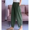 imageMinibee Womens Baggy Linen Wide Leg Trousers Casual Patchwork Elastic Waist Harem PantsSolid Armygreen