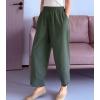 imageMinibee Womens Baggy Linen Wide Leg Trousers Casual Patchwork Elastic Waist Harem PantsSolid Armygreen