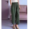 imageMinibee Womens Baggy Linen Wide Leg Trousers Casual Patchwork Elastic Waist Harem PantsSolid Armygreen