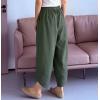 imageMinibee Womens Baggy Linen Wide Leg Trousers Casual Patchwork Elastic Waist Harem PantsSolid Armygreen