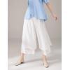 imageMinibee Womens Wide Leg Pants Loose Layer Capris Palazzo Elastic Waist TrousersWhite