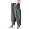 imageMinibee Womens Baggy Linen Wide Leg Trousers Casual Patchwork Elastic Waist Harem PantsArmy Green